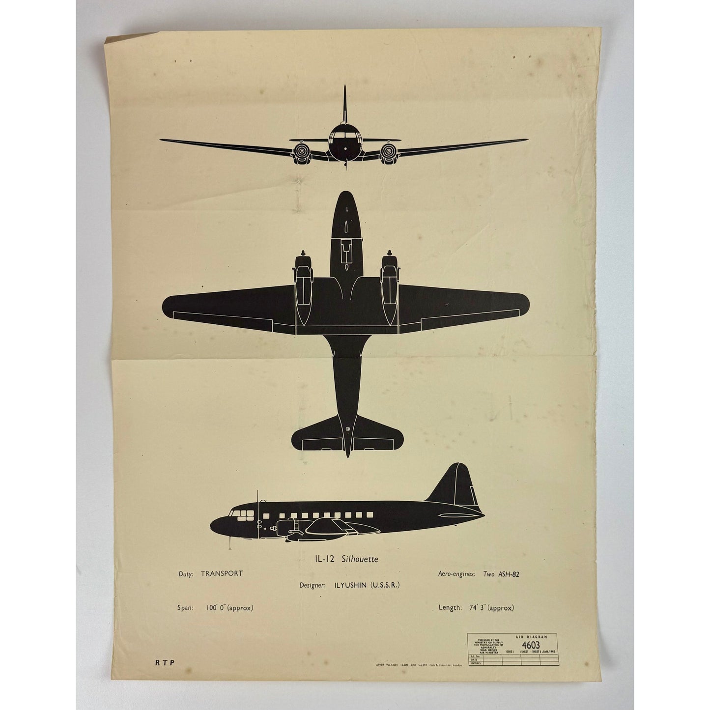 ORIGINAL POSTER - 1950s - AIRCRAFT RECOGNITION POSTER / ILYUSHIN IL-12