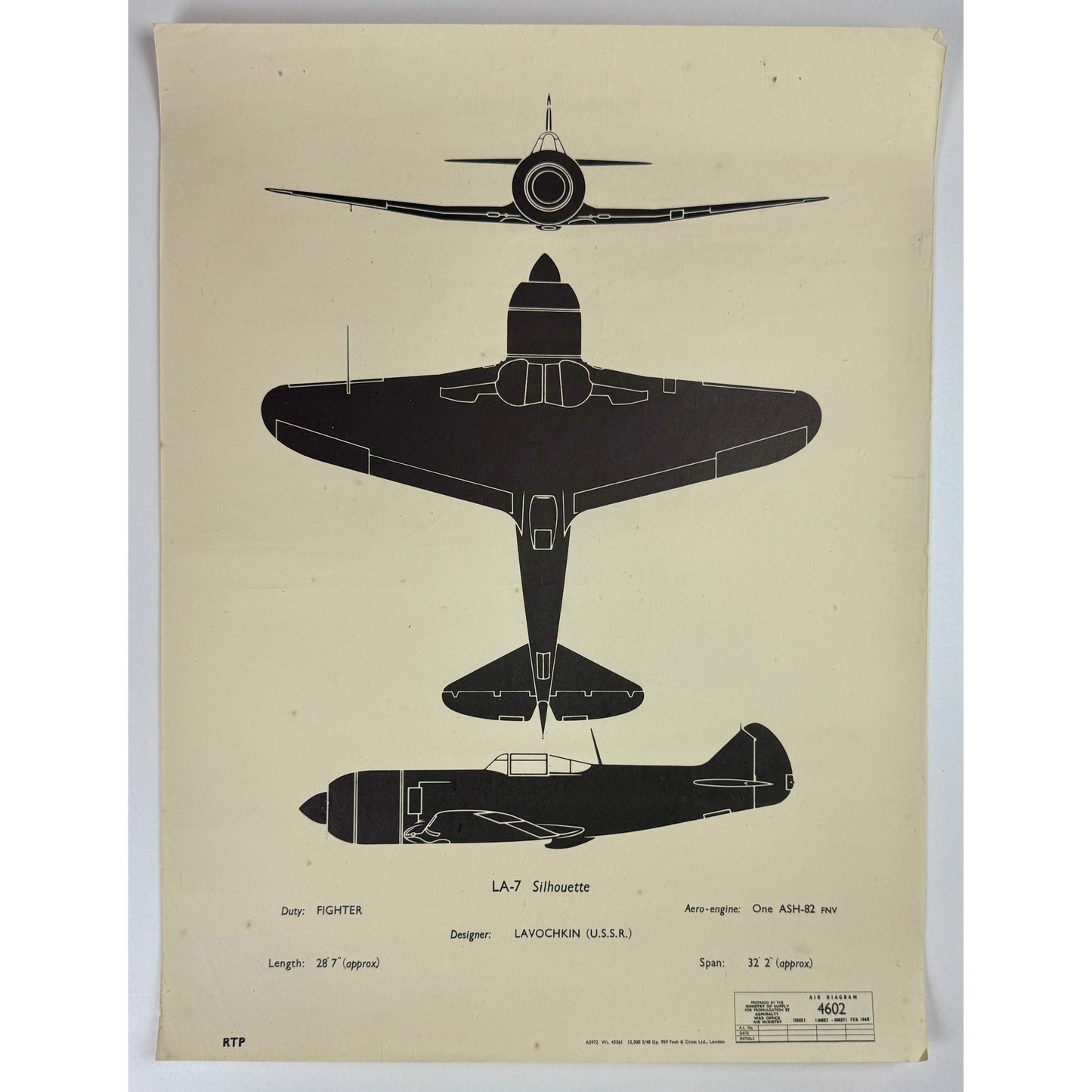 ORIGINAL POSTER - 1950s - AIRCRAFT RECOGNITION POSTER / LAVOCHKIN-7