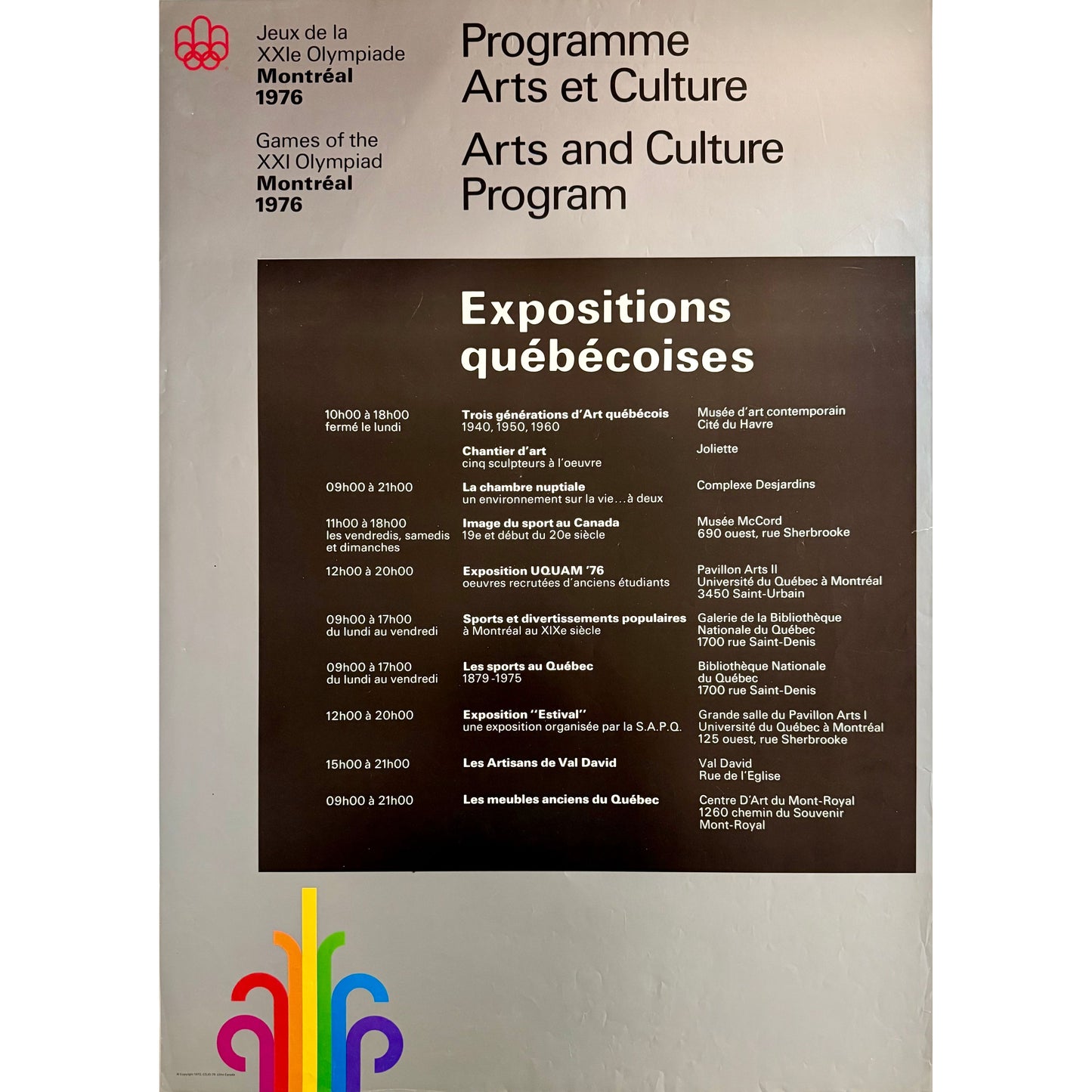 ORIGINAL POSTER - 1972 - ARTS AND CULTURE PROGRAM (EXPOSITIONS QUEBECOISES)