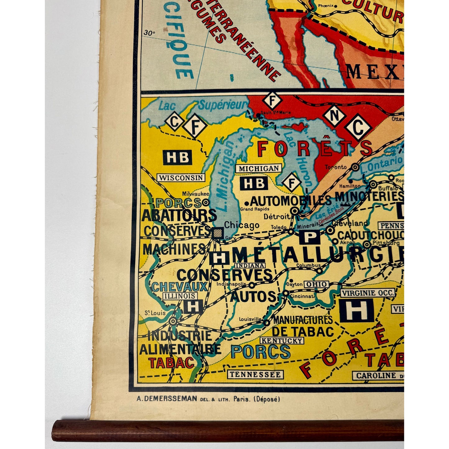 ORIGINAL POSTER - 1930s - SCHOOL MAP / ÉTATS-UNIS - CARTE POLITIQUE No 33 (FRENCH)