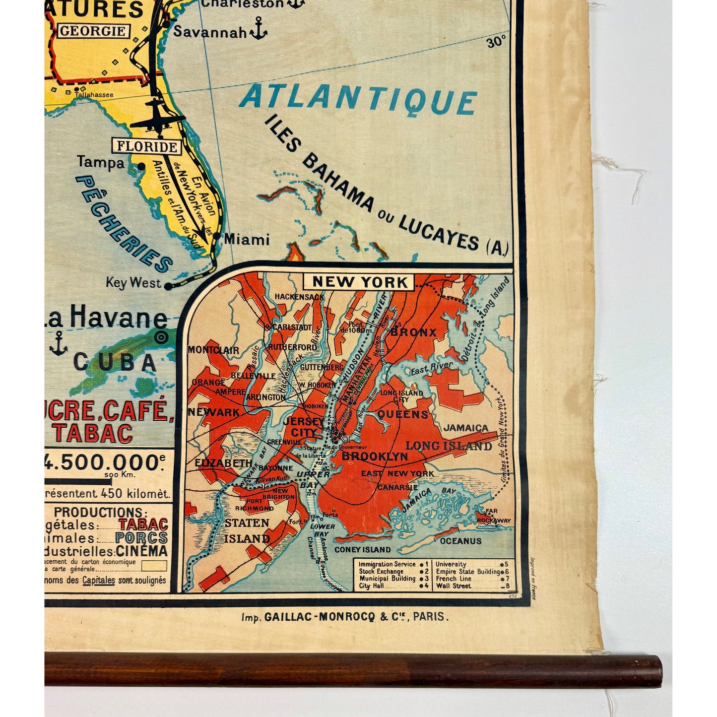 ORIGINAL POSTER - 1930s - SCHOOL MAP / ÉTATS-UNIS - CARTE POLITIQUE No 33 (FRENCH)