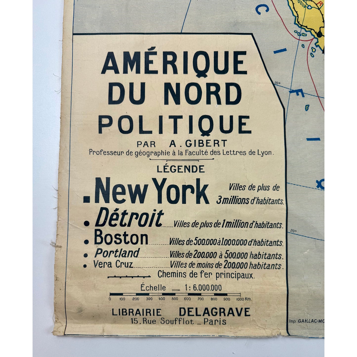 ORIGINAL POSTER - 1920s - SCHOOL MAP / AMÉRIQUE DU NORD - CARTE POLITIQUE No 15 (FRENCH)