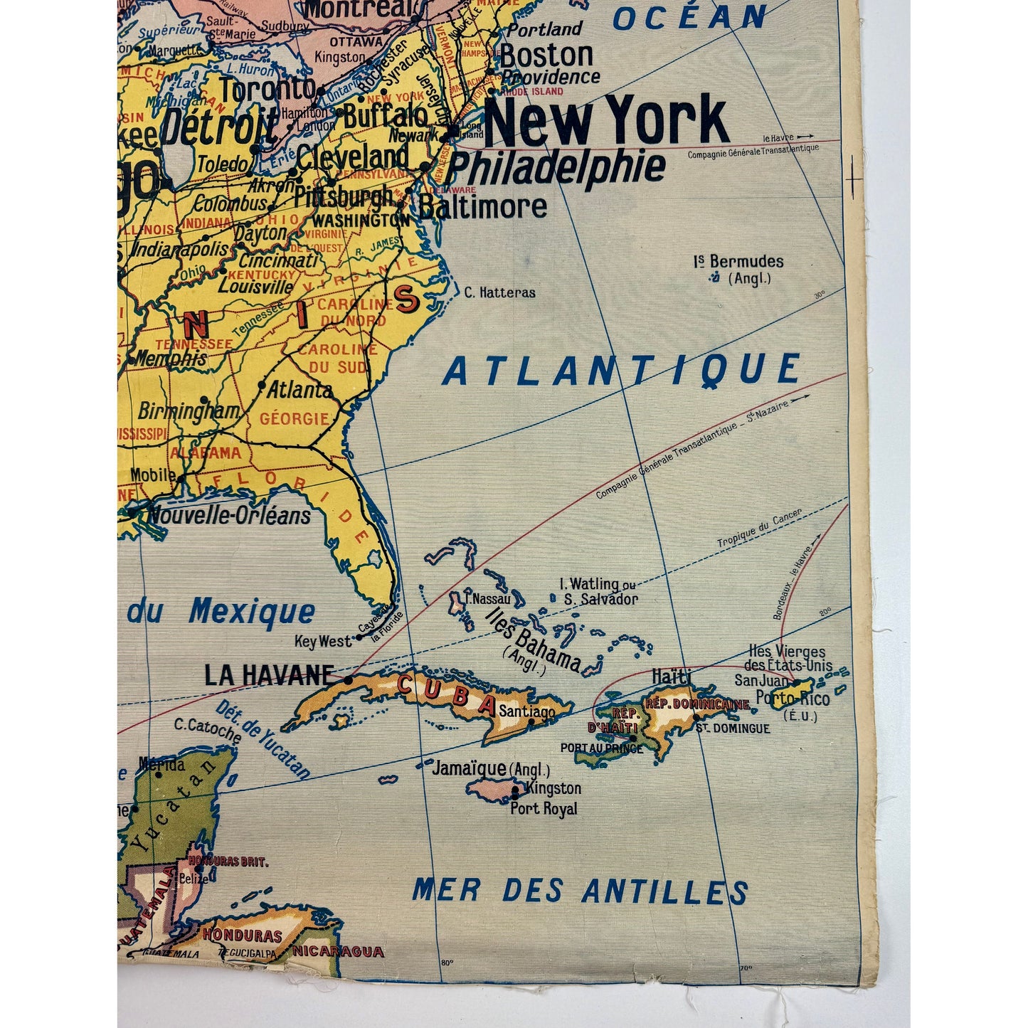 ORIGINAL POSTER - 1920s - SCHOOL MAP / AMÉRIQUE DU NORD - CARTE POLITIQUE No 15 (FRENCH)