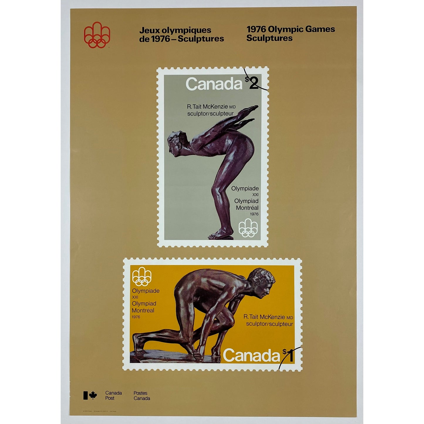 ORIGINAL POSTER - 1972 - CANADA POST / 76 OLYMPICS GAMES (GOLD)
