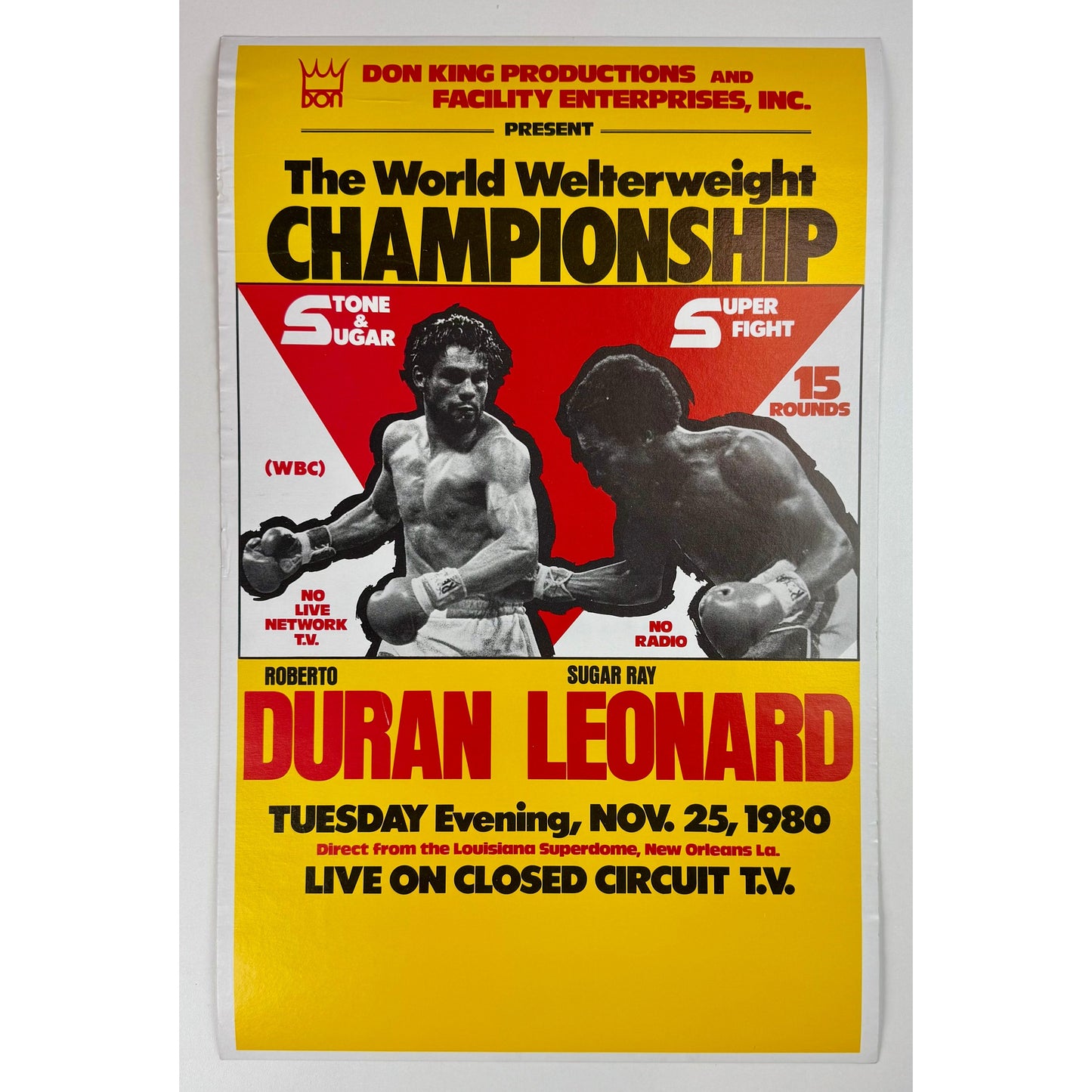 ORIGINAL POSTER - 1980 - BOXING FIGHT CARD - DURAN Vs LEONARD