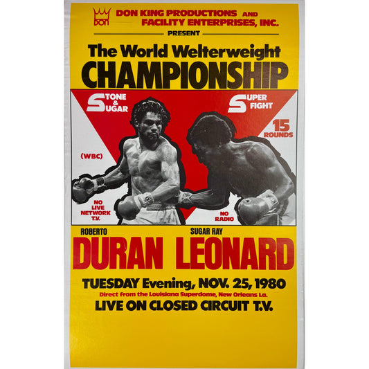 ORIGINAL POSTER - 1980 - BOXING FIGHT CARD - DURAN Vs LEONARD
