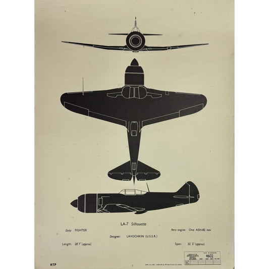 ORIGINAL POSTER - 1950s - AIRCRAFT RECOGNITION POSTER / LAVOCHKIN-7