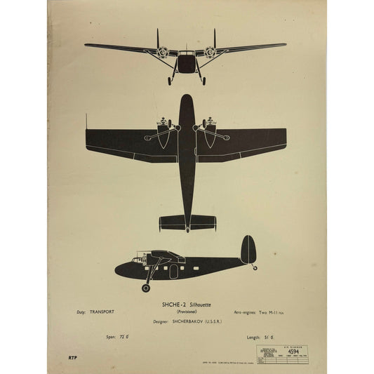 ORIGINAL POSTER - 1950s - AIRCRAFT RECOGNITION POSTER / SHCHERBAKOV-2
