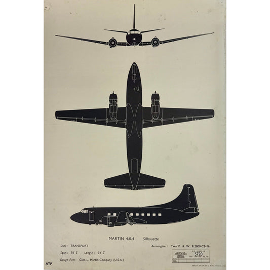 ORIGINAL POSTER - 1950s - AIRCRAFT RECOGNITION POSTER / MARTIN 4-0-4