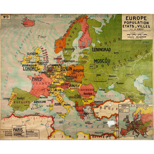 ORIGINAL POSTER - 1920s - SCHOOL MAP / EUROPE - CARTE POLITIQUE No 9 (FRENCH)
