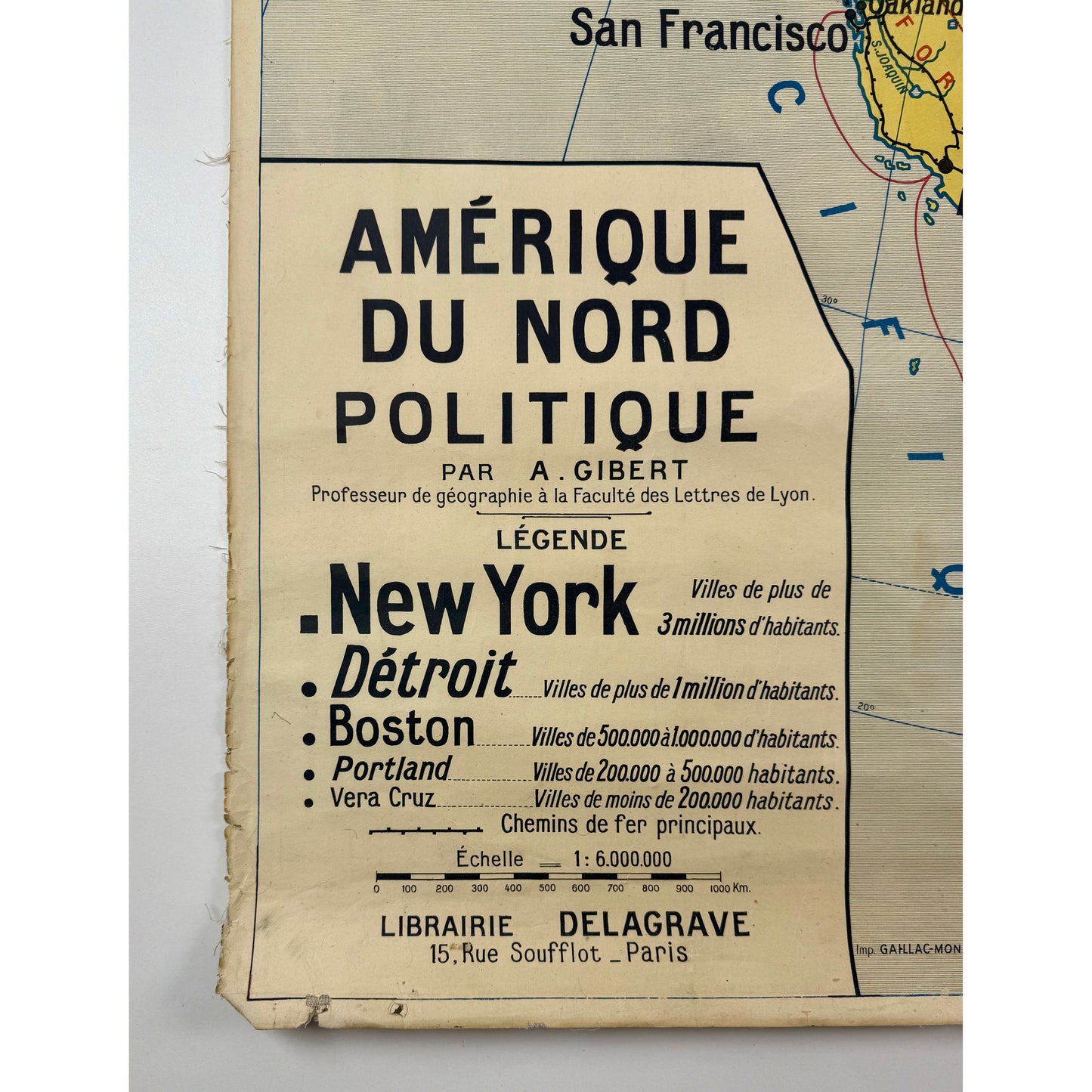 ORIGINAL POSTER - 1920s - SCHOOL MAP / NORTH AMERICA - CARTE POLITIQUE No 15 (FRENCH)